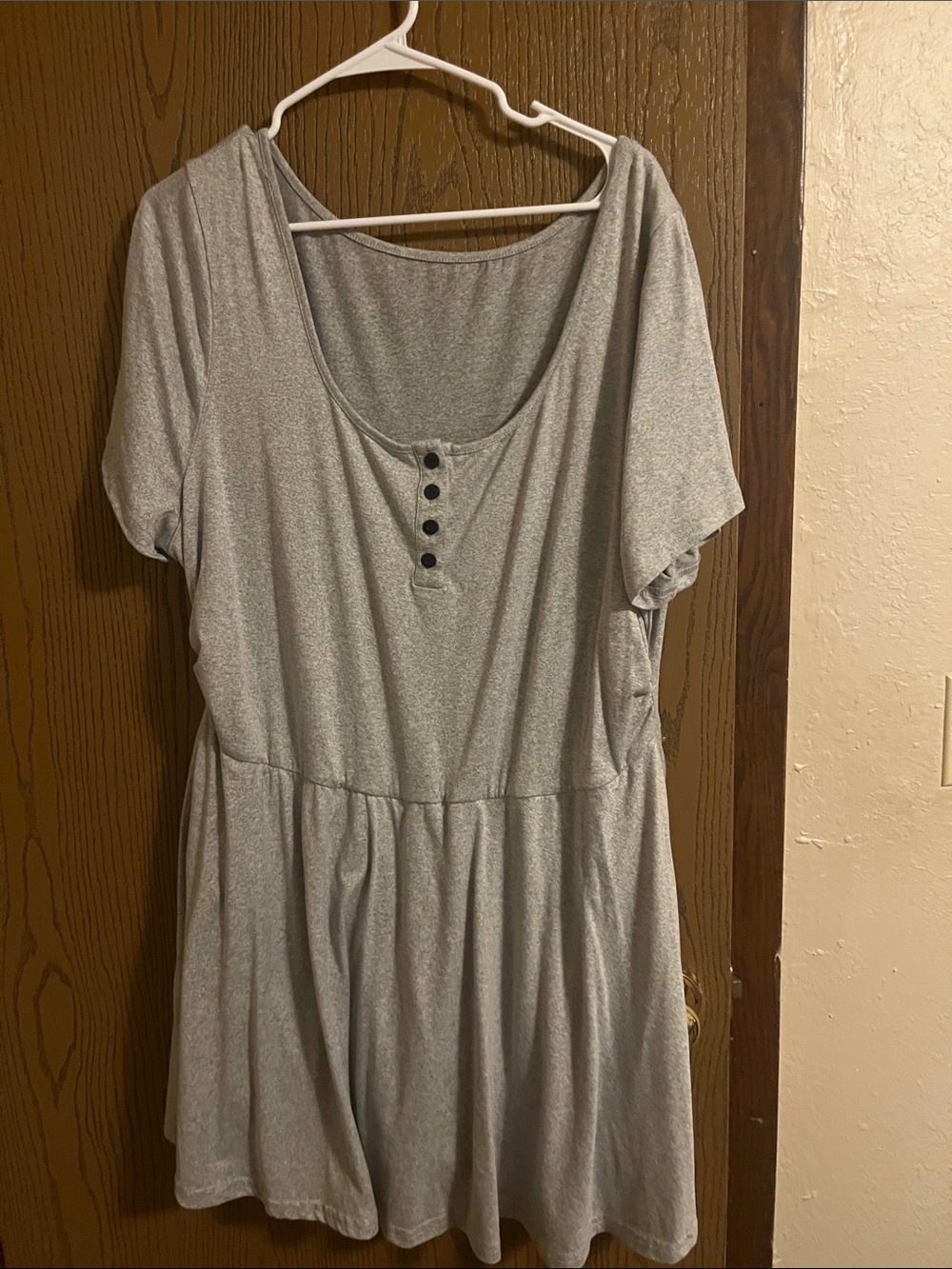 SHEIN Light Gray Scoop Neck Short Sleeve Button Front Dress